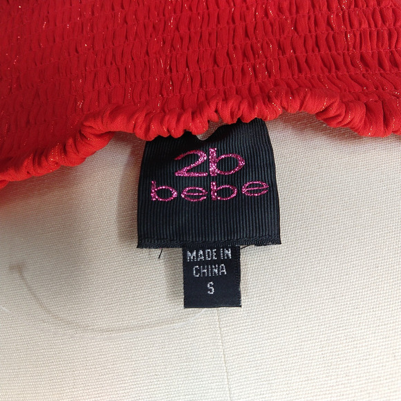 Vintage Y2K Red Mini Dress Size S Bebe Ruffle Tiered Sparkle HoCo Sweetheart - Picture 7 of 8